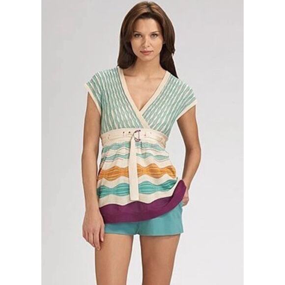 M Missoni Babydoll Top Multicolor Belted Figure 8 Wave Size 12 - Picture 1 of 11